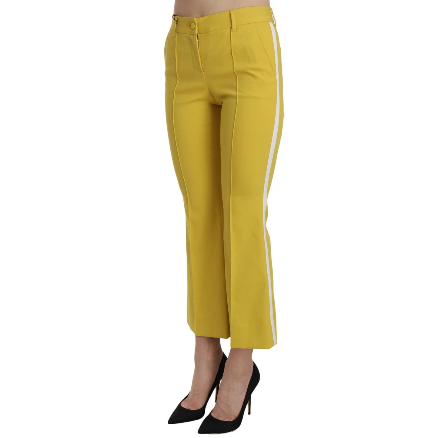 Dolce & Gabbana Yellow Flared Bootcut Capri Cotton Pants