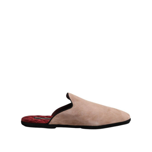 Dolce & Gabbana Beige Suede Leather Slides Flat Slipper Shoes
