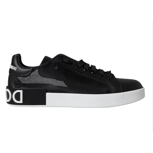Dolce & Gabbana Black Calf Leather Portofino Sneakers Shoes