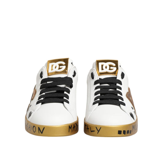 Dolce & Gabbana White Gold Crystal Portofino Sneakers Shoes