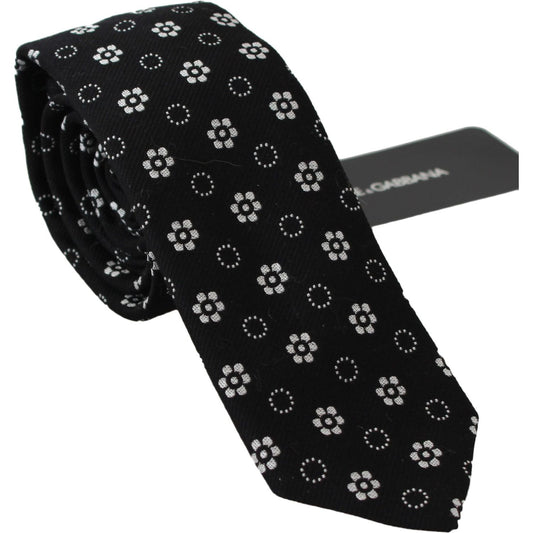 Dolce & Gabbana Black 100% Silk Floral Print Print Classic Tie Necktie