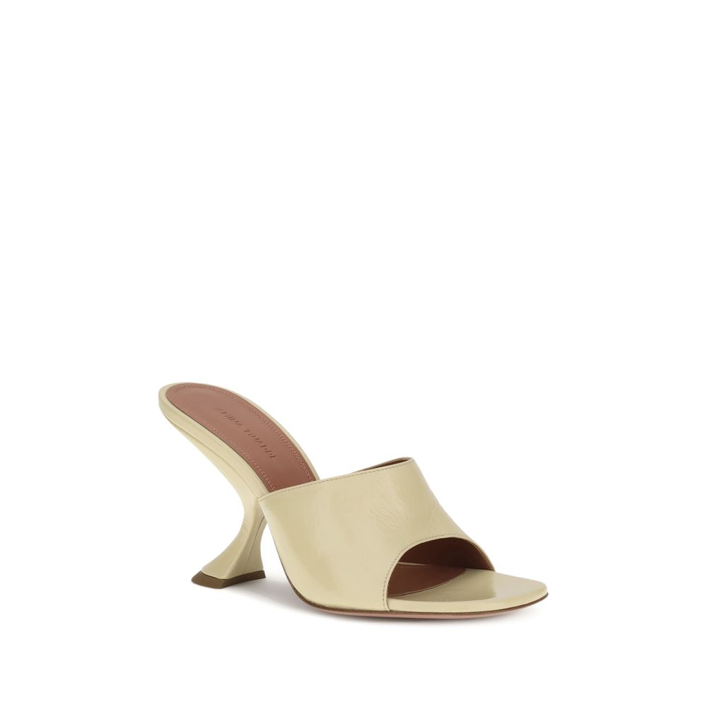 Amina Muaddi Cream Calf Leather Bos Taurus Stiletto Heel Sandals