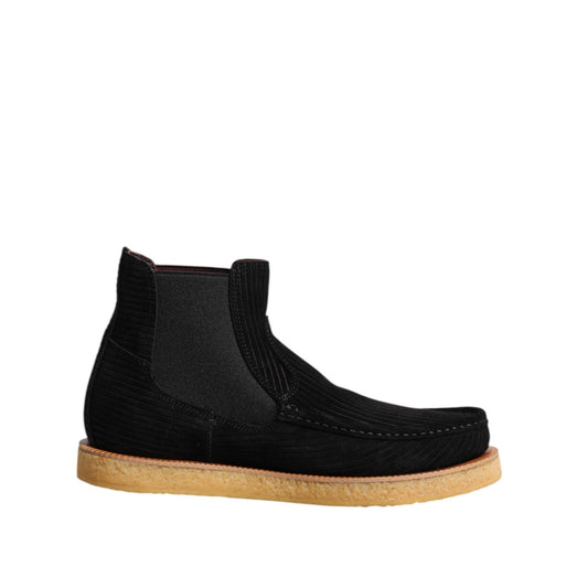 Dolce & Gabbana Black Calf Suede Slip On Ankle Boots Shoes