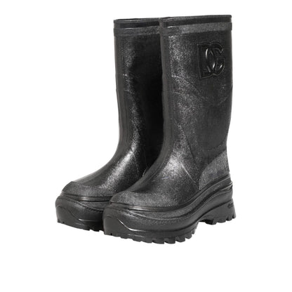 Dolce & Gabbana Metallic Gray Pull On Rain Boots Shoes