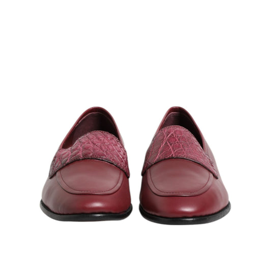 Dolce & Gabbana Burgundy Leather Formal Slip On Shoes