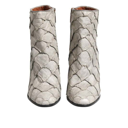 Dolce & Gabbana Off White Leather Heels Ankle Boots Shoes
