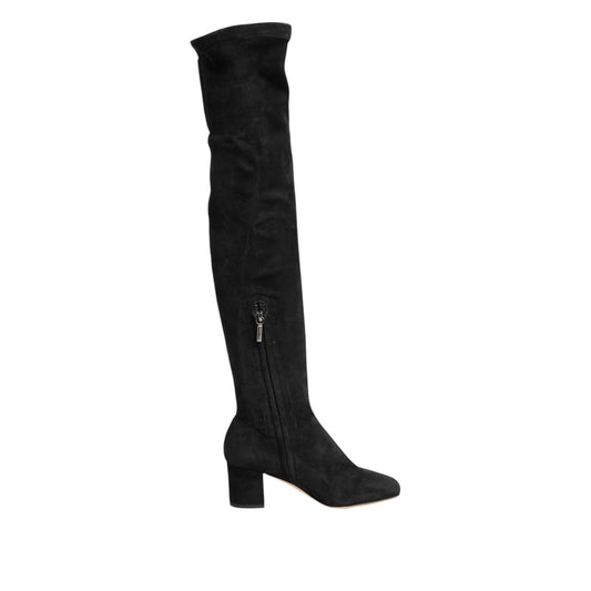 Dolce & Gabbana Black Suede Leather Knee High Boots Shoes