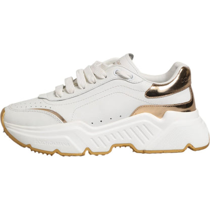 Dolce & Gabbana White Gold DAYMASTER Leather Sneakers Shoes