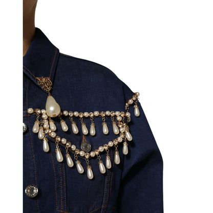 Dolce & Gabbana Blue Cotton Denim Crystal Embellished Jacket