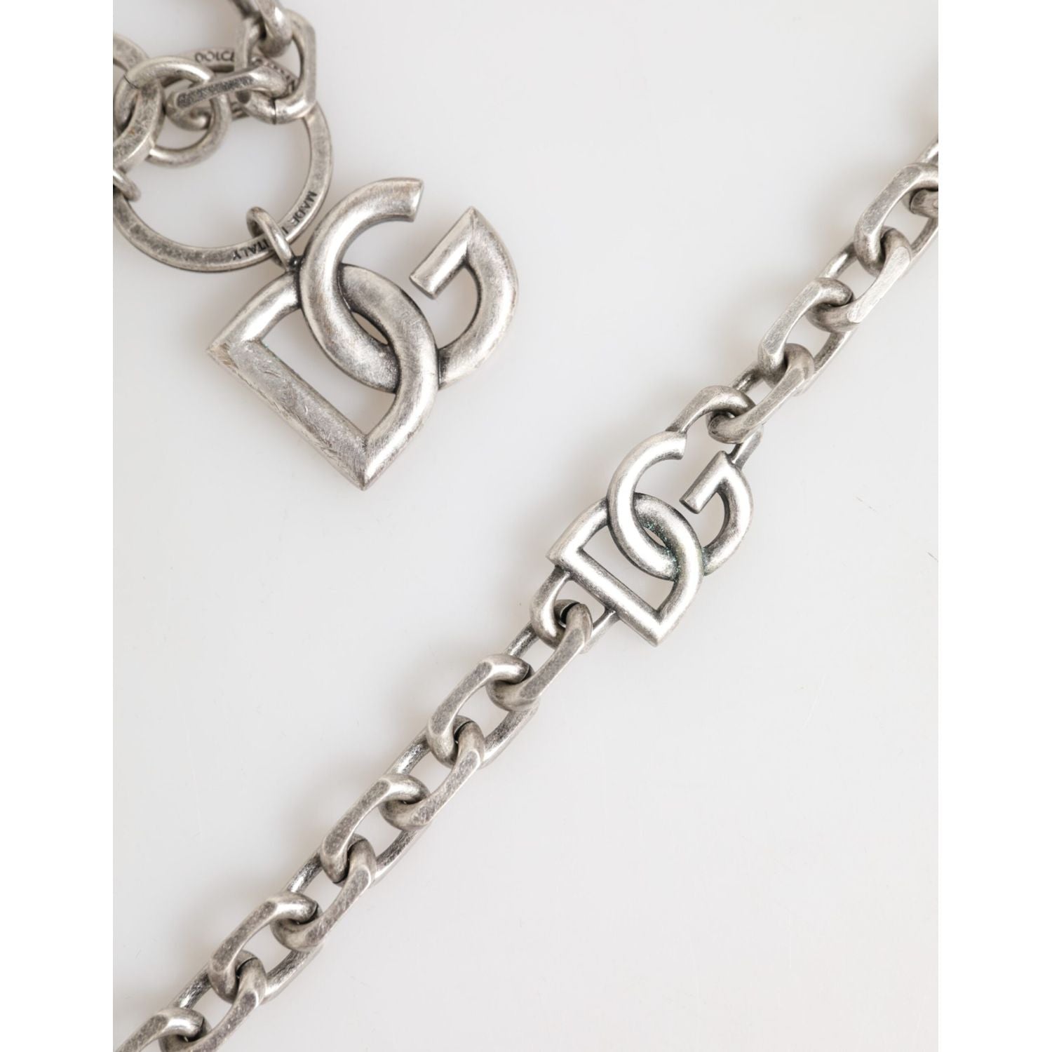 Dolce & Gabbana Silver Tone Brass DG Logo Detailing Chain Men Necklace