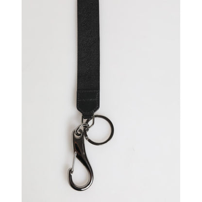Dolce & Gabbana Black Yellow Polyester DG Logo Silver Keychain Keyring