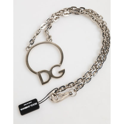 Dolce & Gabbana Silver Tone Brass Chain DG Logo Pendant Men Necklace
