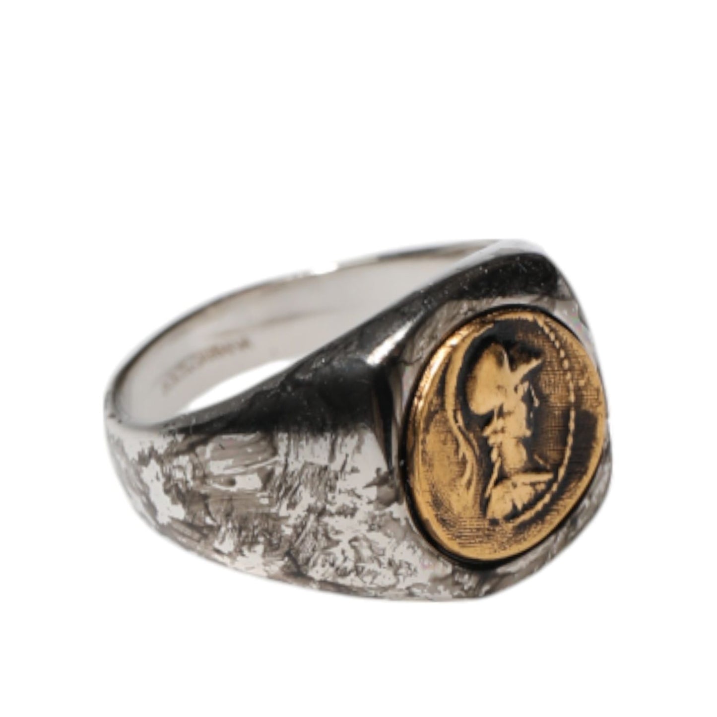 Dolce & Gabbana Silver Tone Engraved Two Color Real Brass Ring
