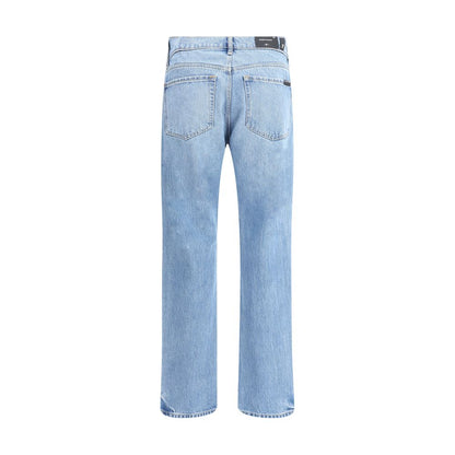 7FOR Light Blue Cotton Straight-Leg Jeans