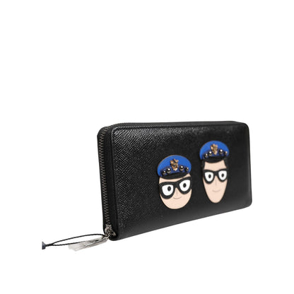 Dolce & Gabbana Black Leather #DGFAMILY Zipper Continental Mens Wallet