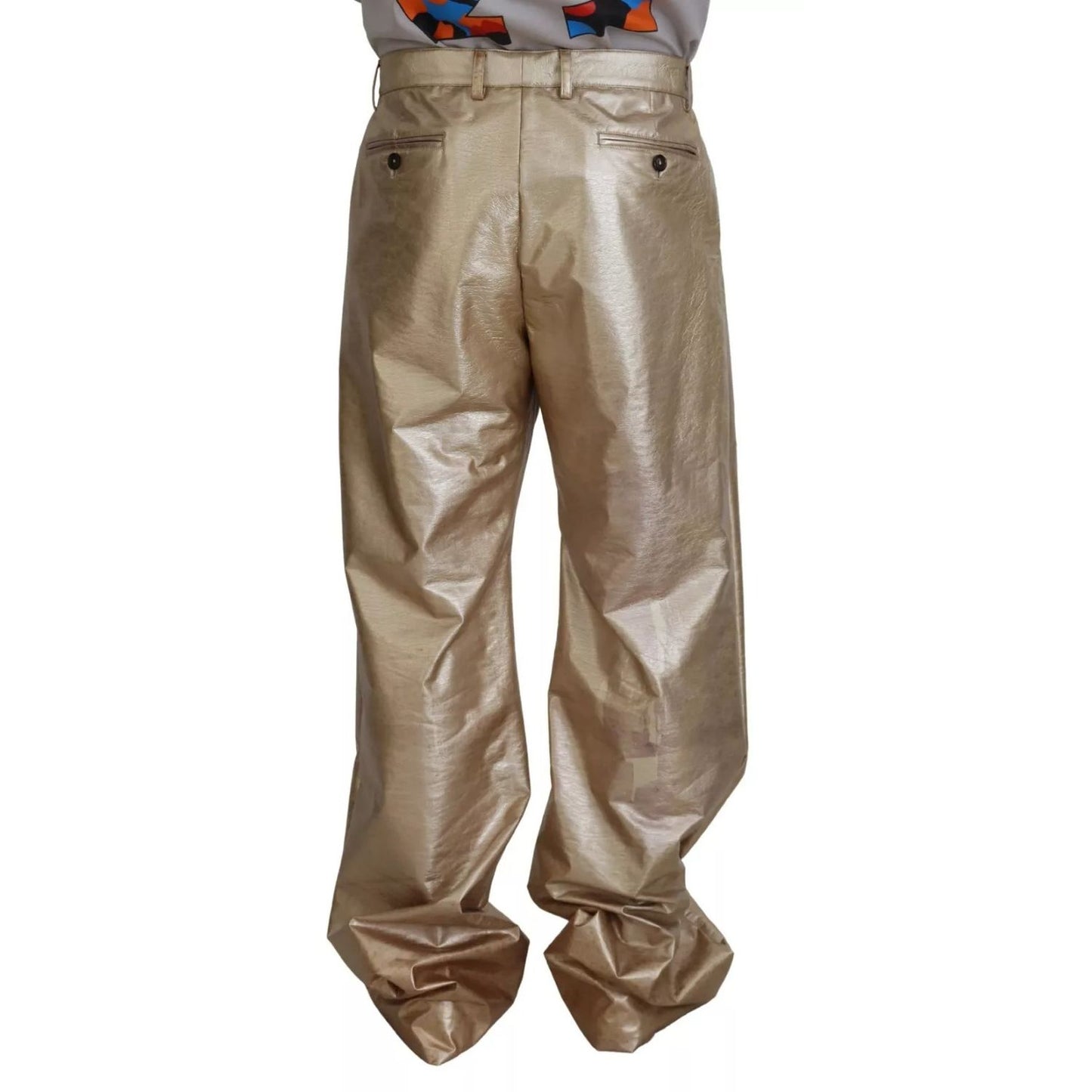 Dolce & Gabbana Metallic Gold Polyester Straight Trouser Pants
