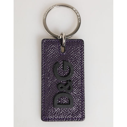 Dolce & Gabbana Violet Leather Logo Metal Ring Men Keychain Keyring