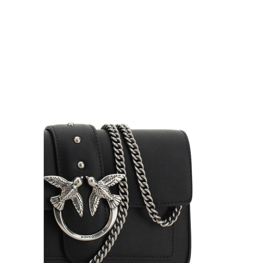 PINKO Black Calf Leather Bos Taurus Shoulder Bag