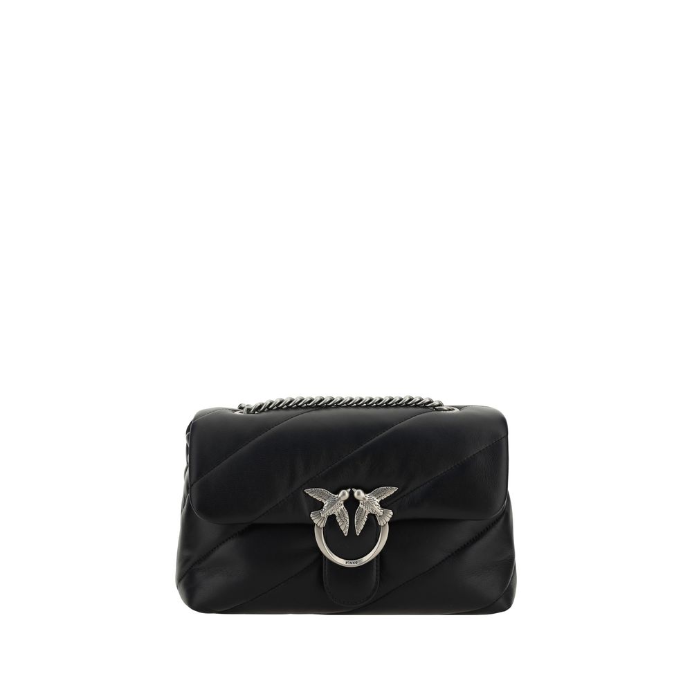 PINKO Black Calf Leather Bos Taurus Shoulder Bag