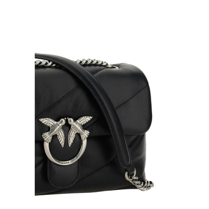 PINKO Black Calf Leather Bos Taurus Shoulder Bag
