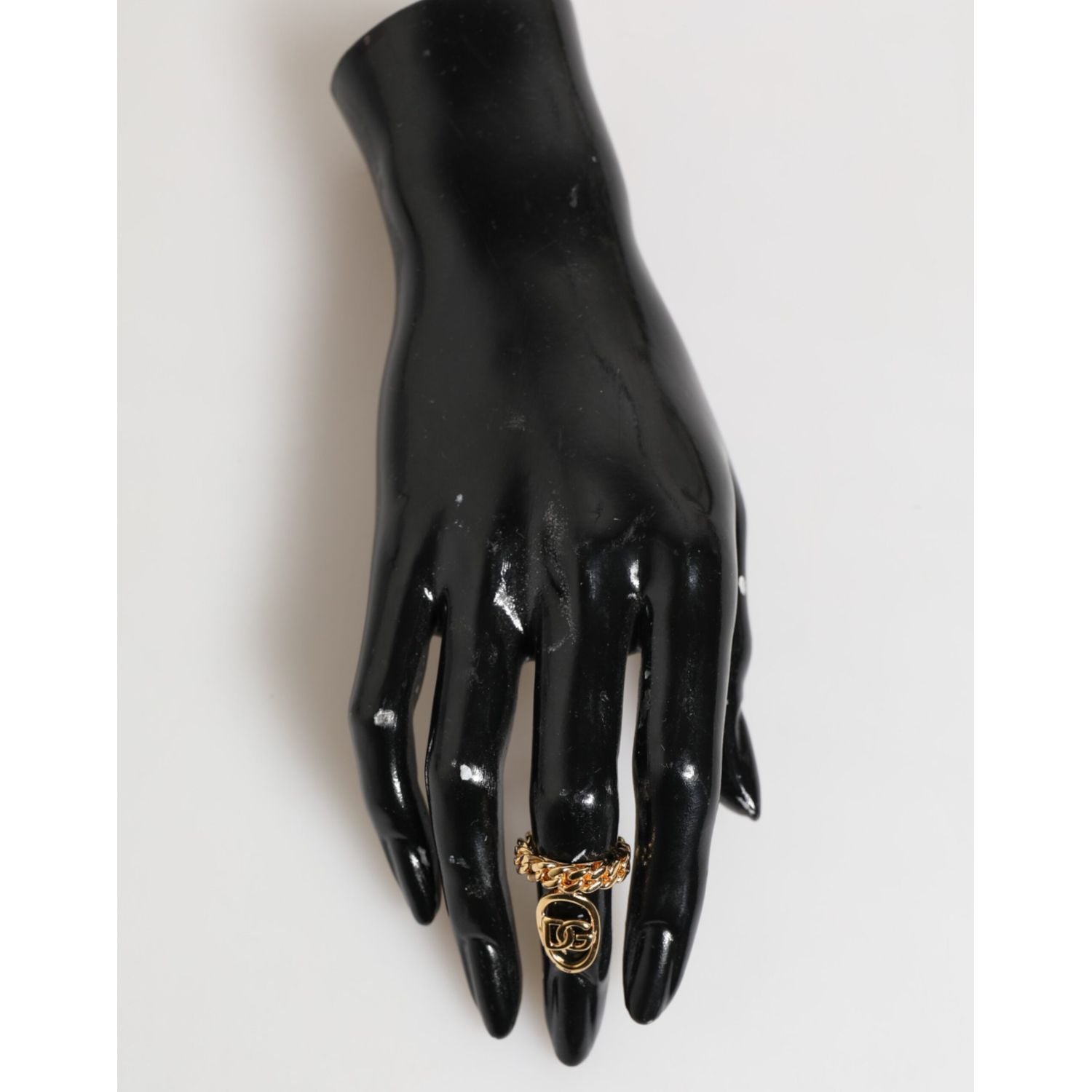 Dolce & Gabbana Gold Tone Brass Oval DG Logo Chain Adjustable Ring