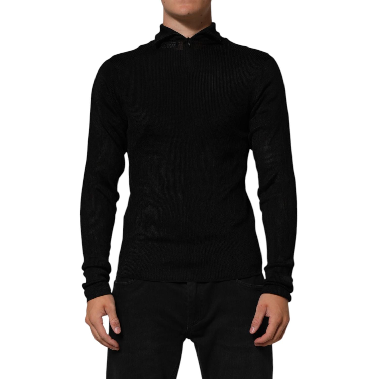 Dolce & Gabbana Black Viscose Turtle Neck Pullover Sweater