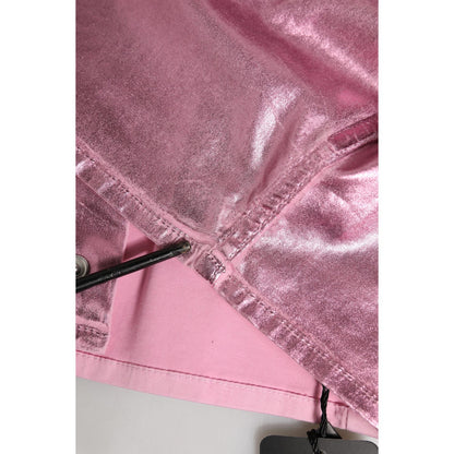 Dolce & Gabbana Pink Cotton Stretch Collared Cropped Jacket