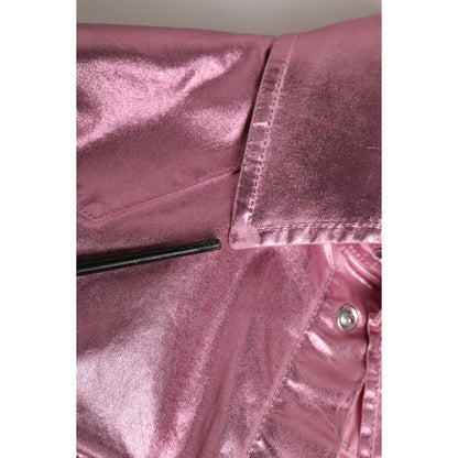 Dolce & Gabbana Pink Cotton Stretch Collared Cropped Jacket