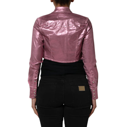 Dolce & Gabbana Pink Cotton Stretch Collared Cropped Jacket