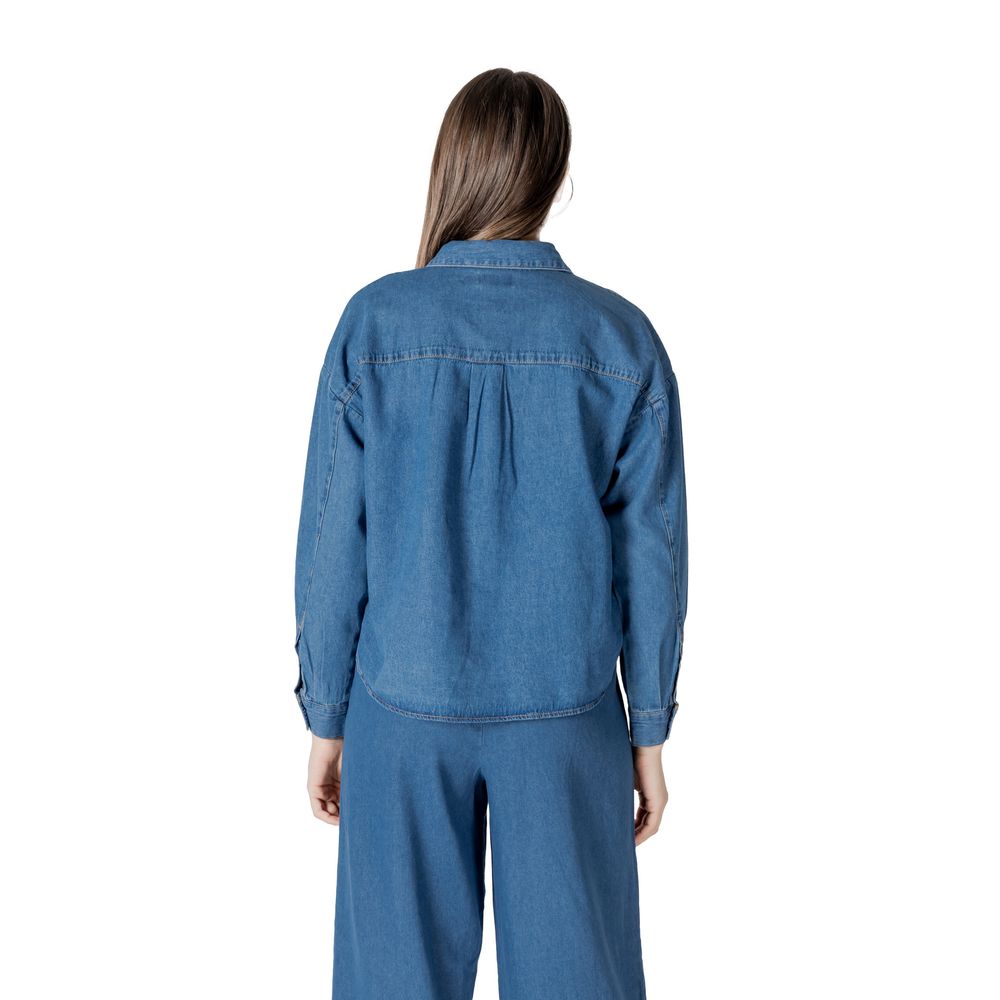 ICHI Blue Cotton Blouse