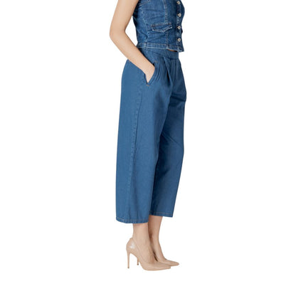ICHI Blue Cotton Cropped Jeans