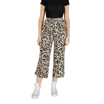 ICHI Beige Viscose Cropped Pants