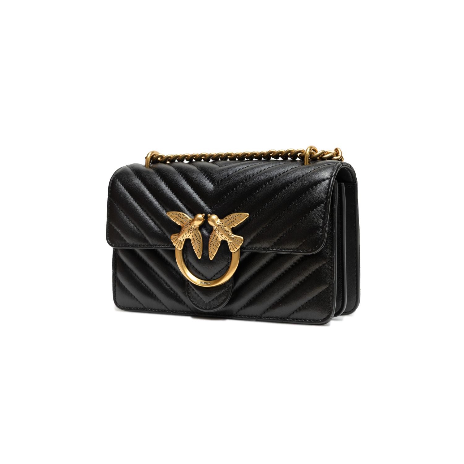 PINKO Black Leather Love One Mini Shoulder Bag