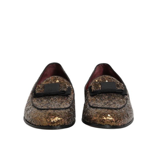Dolce & Gabbana Gold Sequined Slip On Loafers Men Dress Shoes