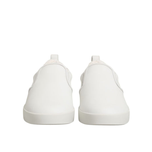 Dolce & Gabbana White Leather Low Top Slip On Sneakers Shoes