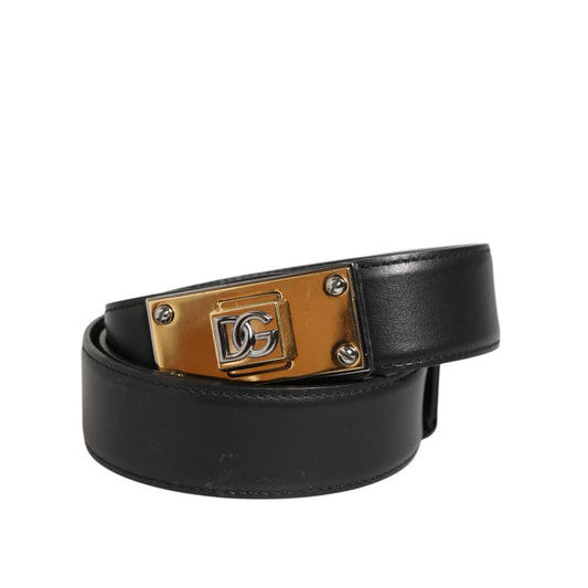 Dolce & Gabbana Black Leather Classic Metal Logo Buckle Belt