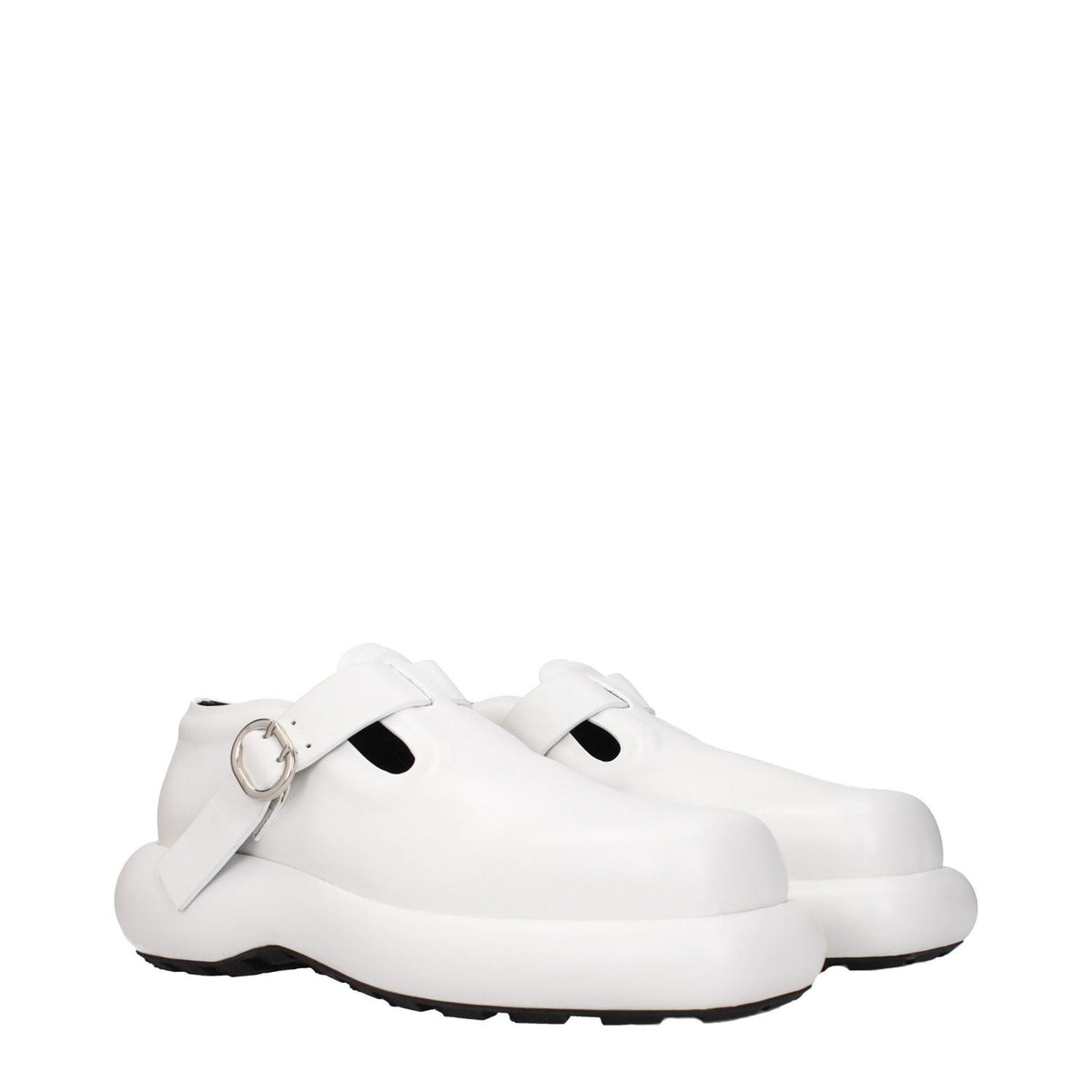 Jil Sander White Leather Slip-On Loafers