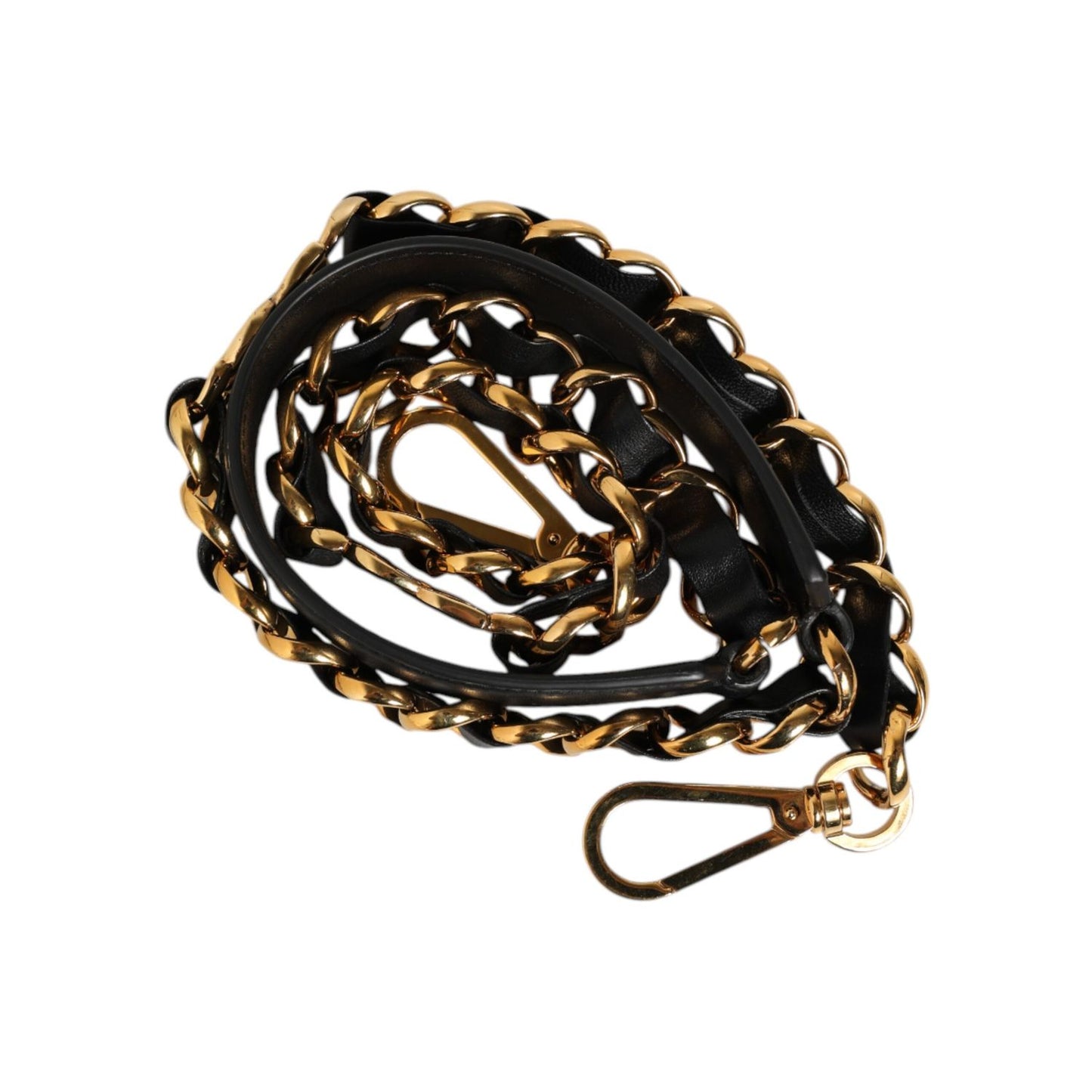 Dolce & Gabbana Black Leather Gold Chain Bag Accessory Shoulder Strap
