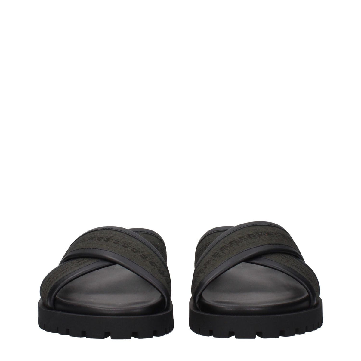 Off-White Green Fabric Flat Sandals