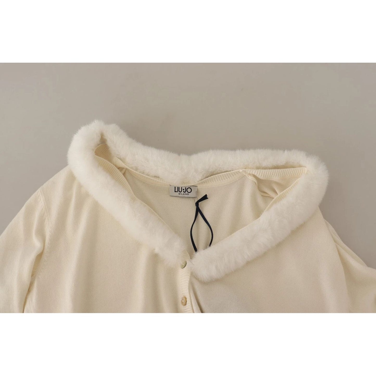 Liu Jo White Viscose Long Sleeves Fur Shearling Blouse