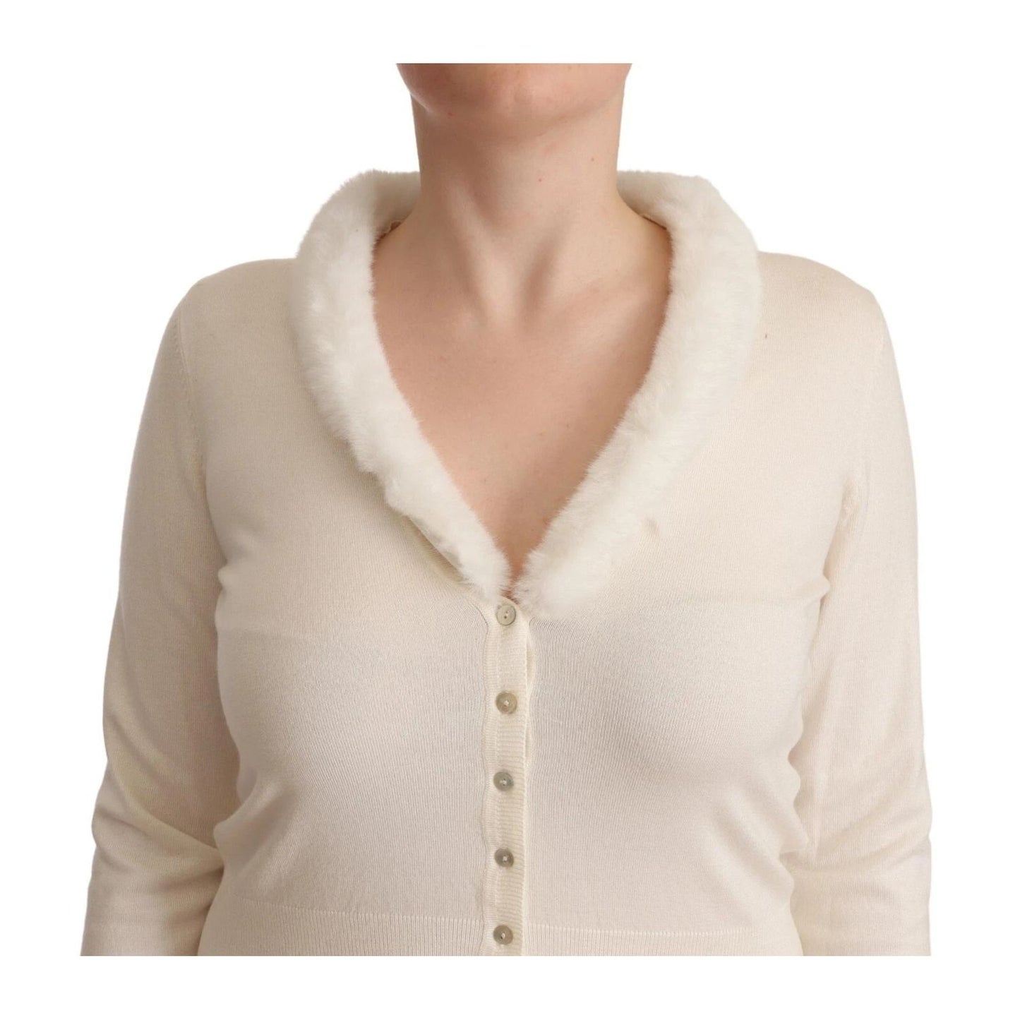 Liu Jo White Viscose Long Sleeves Fur Shearling Blouse