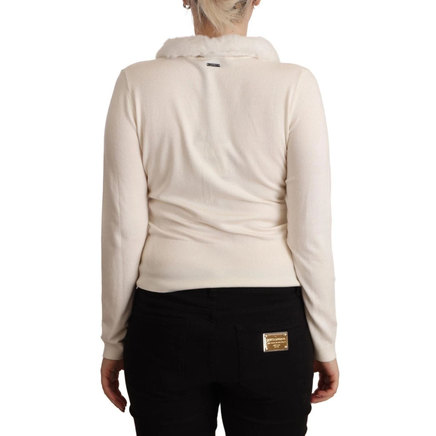 Liu Jo White Viscose Long Sleeves Fur Shearling Blouse