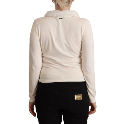 Liu Jo White Viscose Long Sleeves Fur Shearling Blouse
