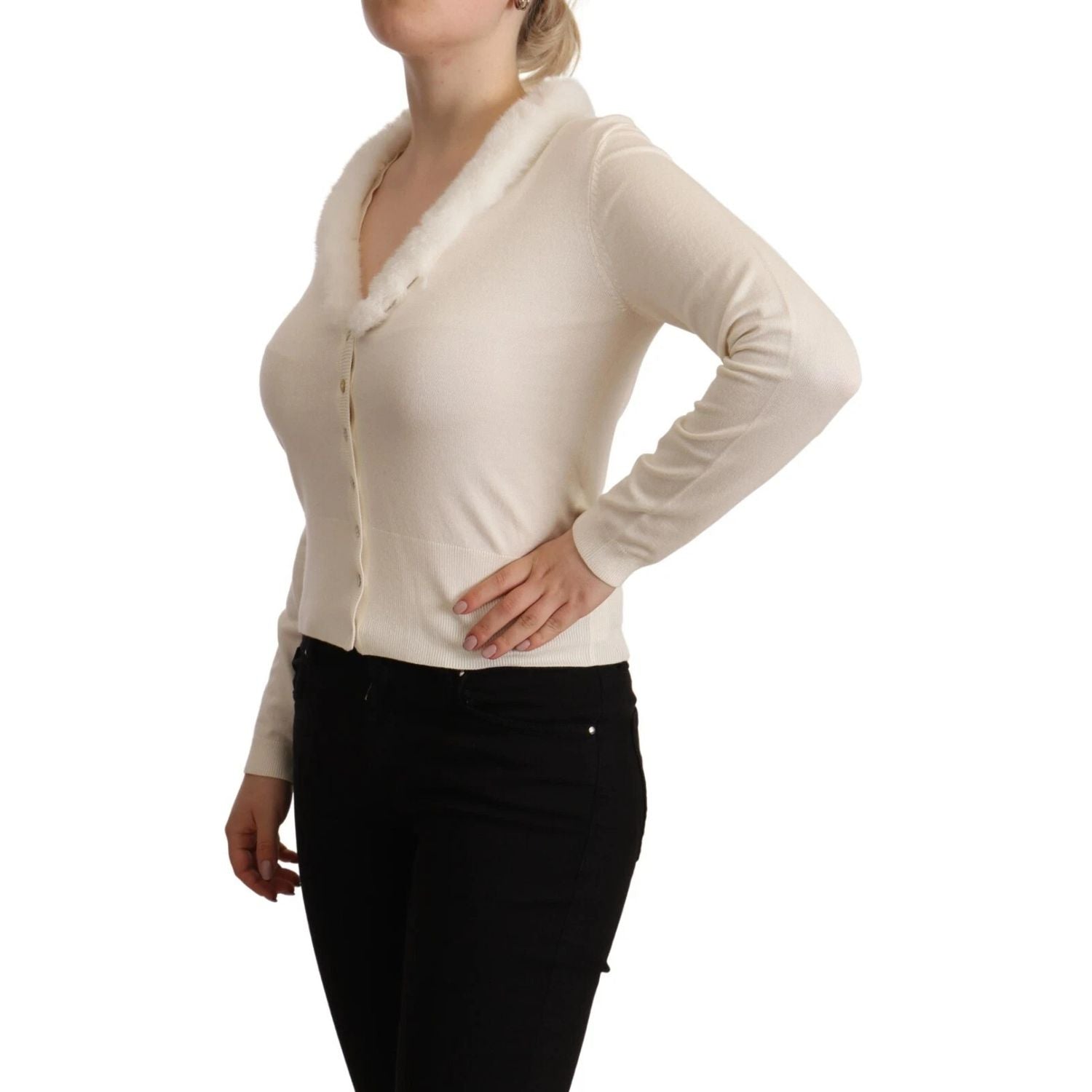 Liu Jo White Viscose Long Sleeves Fur Shearling Blouse