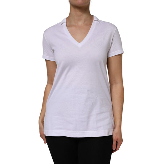 Dolce & Gabbana White Cotton Short Sleeve V-Neck Top T-shirt