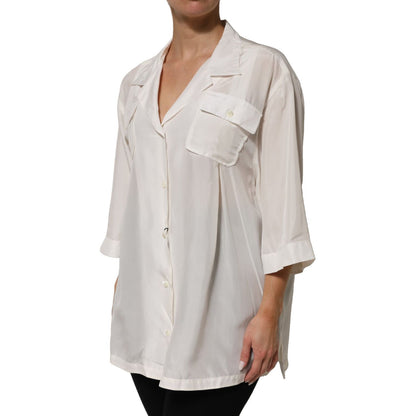 Dolce & Gabbana Off White Silk Button Down Polo Shirt Top