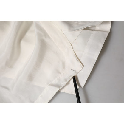 Dolce & Gabbana Off White Silk Button Down Polo Shirt Top