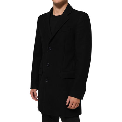 Dolce & Gabbana Black Wool Buttoned Men Trench Coat Jacket