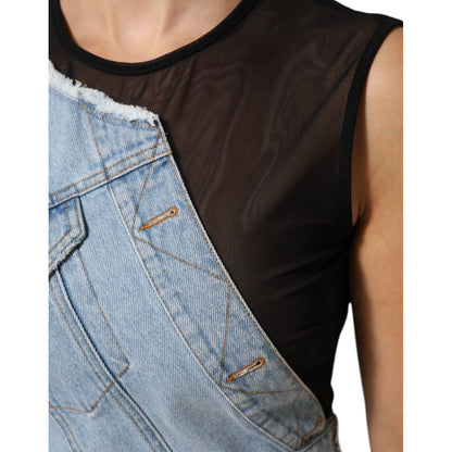 Dolce & Gabbana Blue Nylon Patchwork Denim Sheath Mini Dress