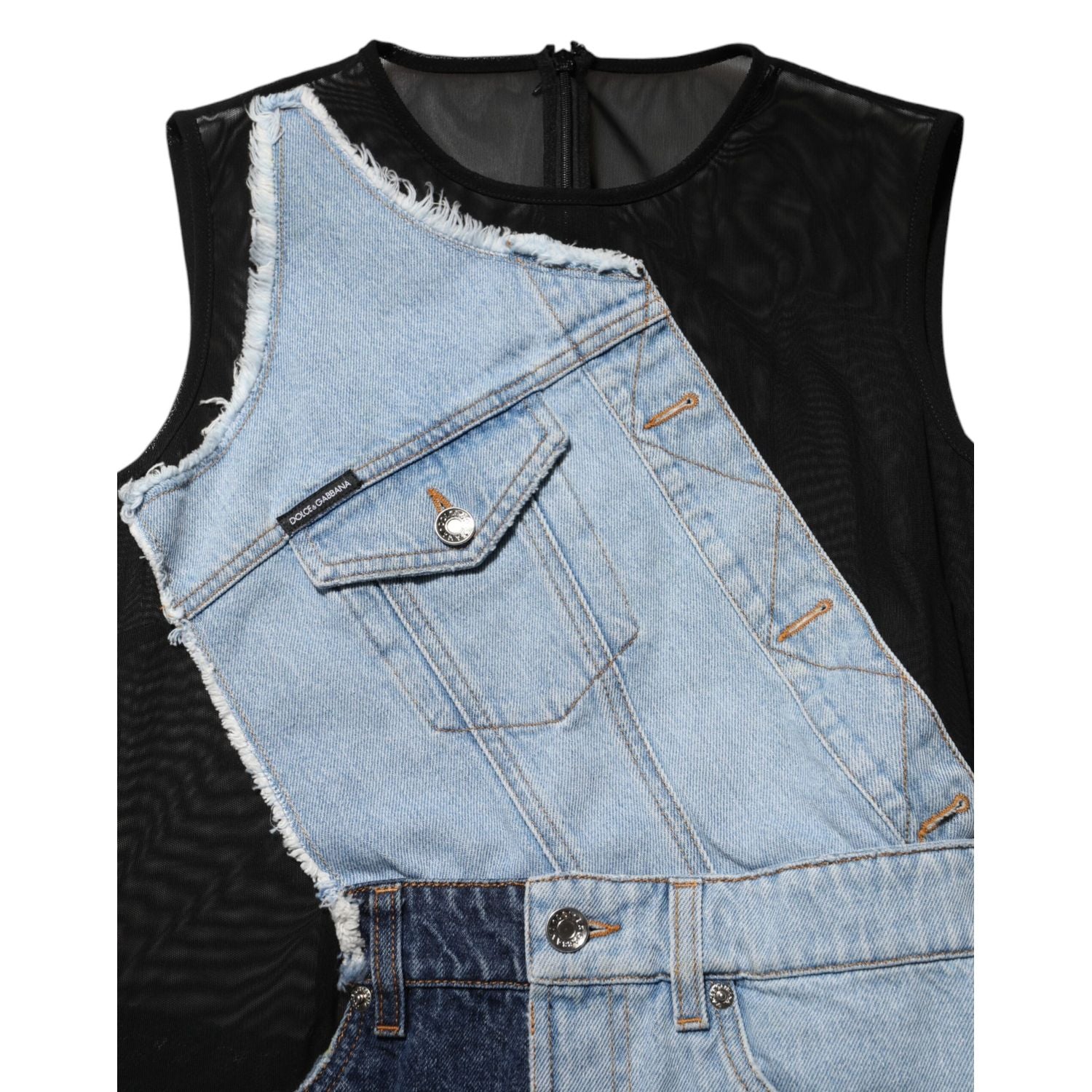 Dolce & Gabbana Blue Nylon Patchwork Denim Sheath Mini Dress